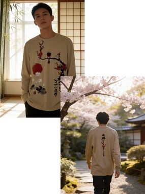 Original Gravity Japanese Sun & Cherry Blossom Long Sleeve Tee Size L